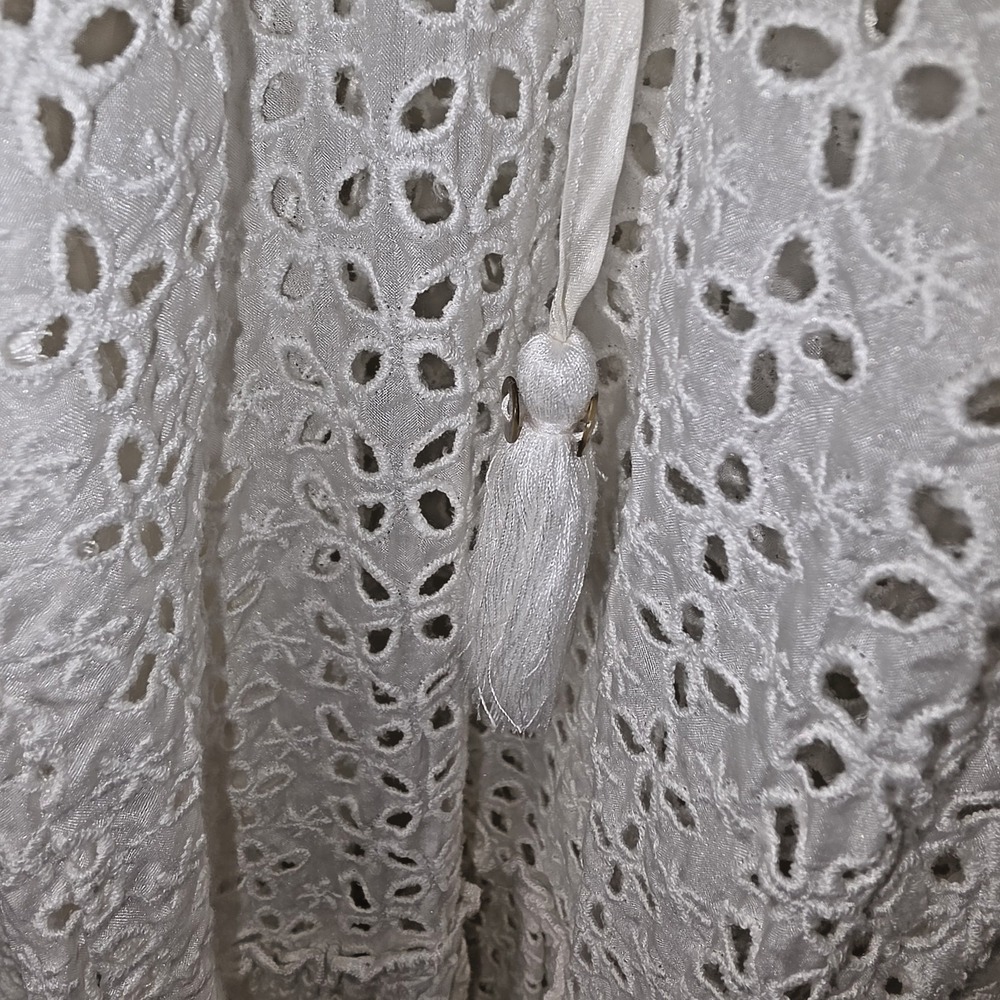 Johnny Was 100% Silk White Eyelet Tiered Maxi Dress No Slip Sz S Beach Coverup - Picture 6 of 12